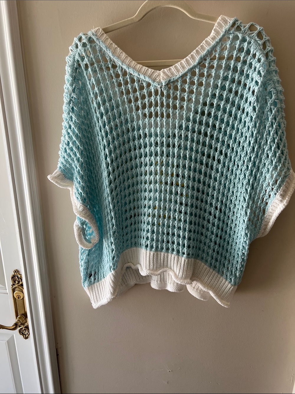 POL Light Blue Crochet Net Top - Picture 3 of 5